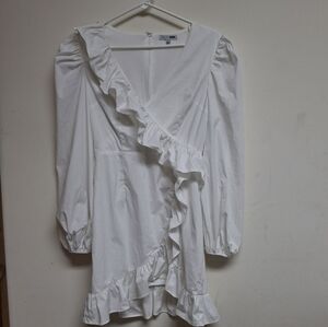 Fashion Nova Ruffled Wrap Dress Small White Cotton Blend Feminine Coquette